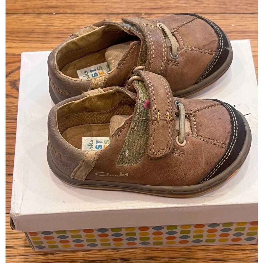 Clarks First Shoes Toddler Brown Leather Cruiser Sneakers Size 4.5W